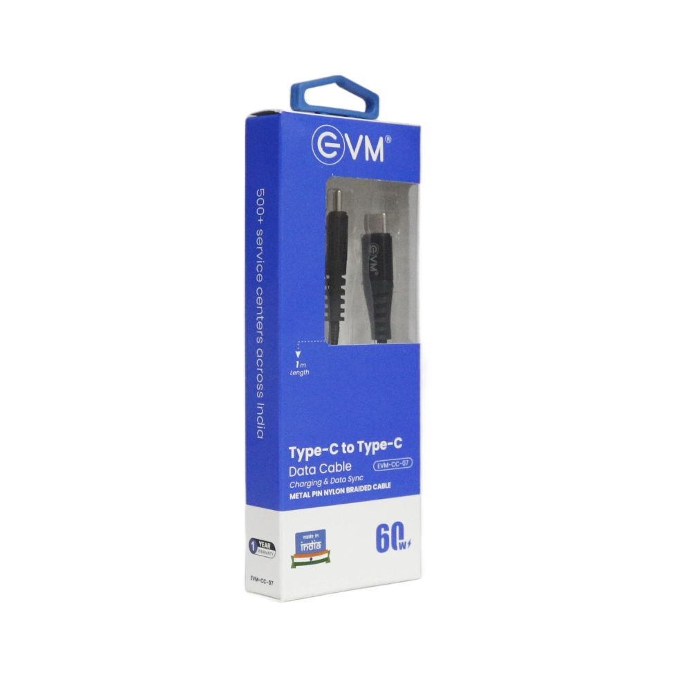EVM Type C To Type-C Charge & Sync Cable (Metal Head Nylon Braided) EVM-CC-07